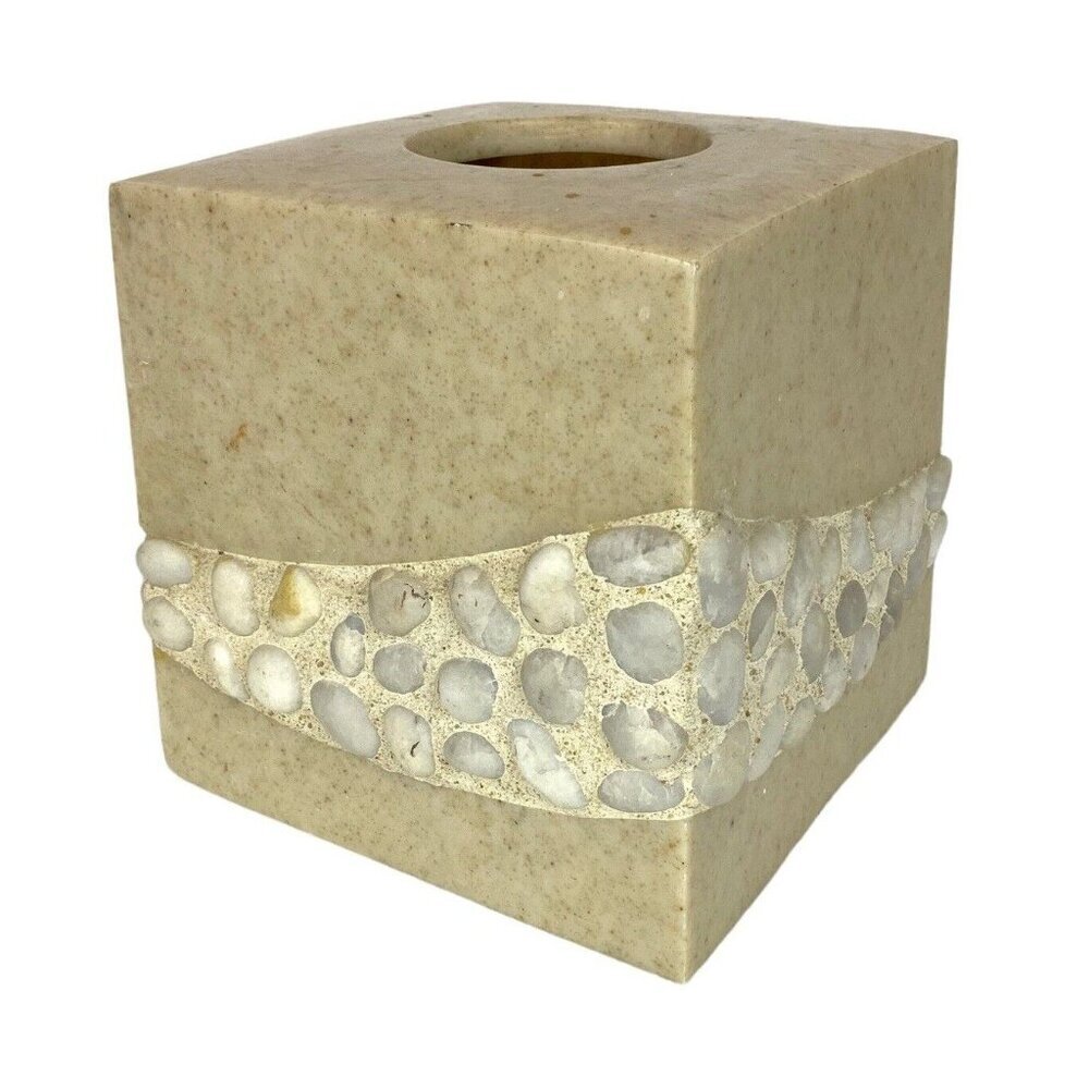 Veratex Really Stone Beige Square Tissue Box Cover Heavy Natural Bathroom Decor